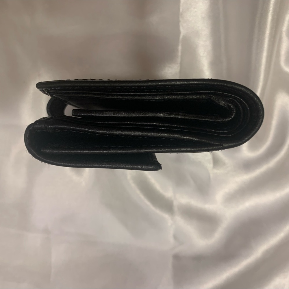 COACH JAQUARD TRIFOLD LEATHER TRIM IN BLACK WALLET GOLD ACCENT - Picture 9 of 16
